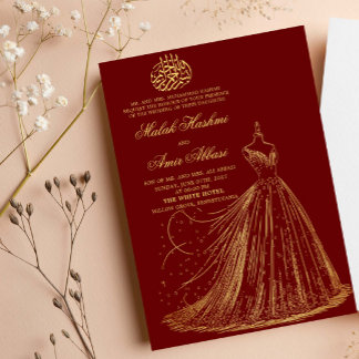 Simple Dress Burgundy Islamische Hochzeit Einladung