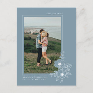 Simple Dusty Blue Anemone Art Floral Save the Date Ankündigungspostkarte