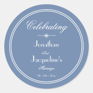 Simple Dusty Blue Chic Script-Gastgeschenk Hochzei Runder Aufkleber