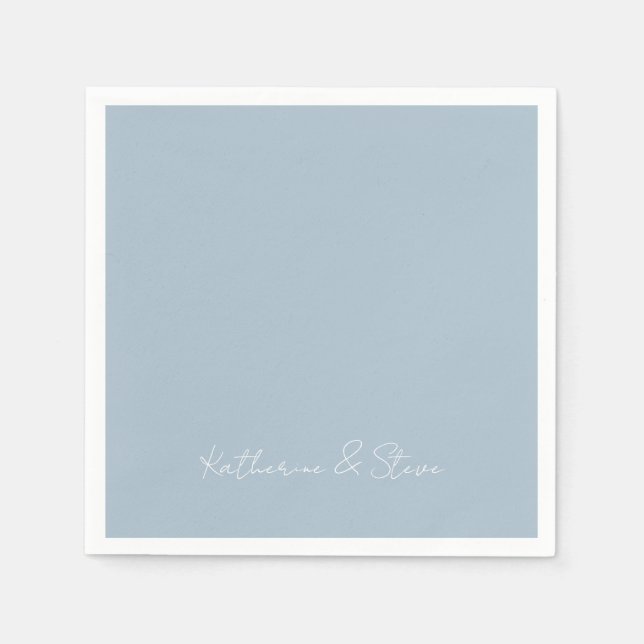 Simple Dusty Blue Couple Names Wedding Cocktail Serviette (Vorderseite)