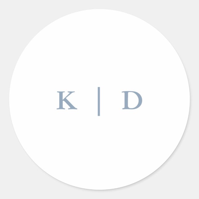 Simple Dusty Blue Elegant Wedding Monogram Runder Aufkleber (Vorderseite)