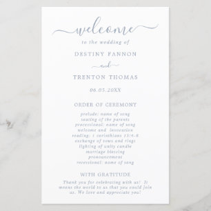 Simple Dusty Blue Elegant Wedding Programme