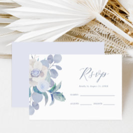 Simple Dusty Blue Floral Wedding RSVP Karte