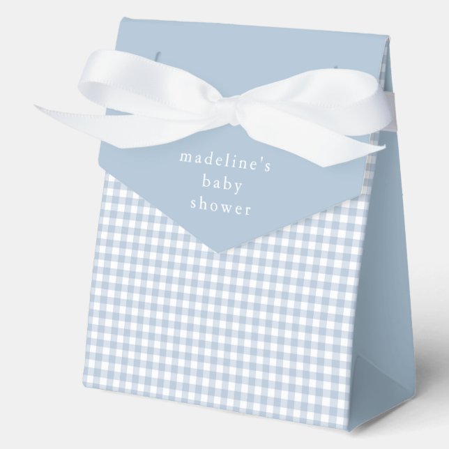 Simple Dusty Blue Gingham Boys Baby Shower Geschenkschachtel (Vorderseite)