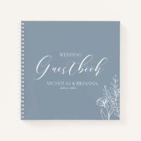 Simple Dusty Blue Minimal Floral Wedding Guestbook