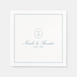 Simple Dusty Blue Monogram Crest Wedding Serviette