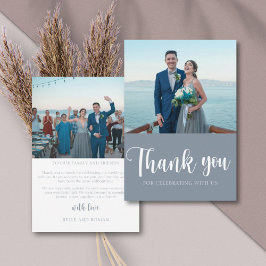 Simple Dusty Blue Photo Wedding Thank You Dankeskarte