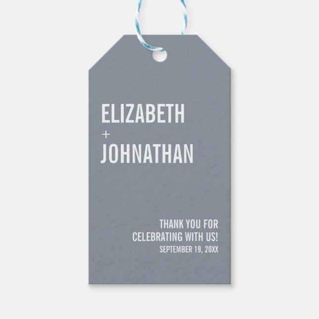 Simple Dusty Blue Typografy Wedding Geschenkanhänger (Vorderseite)