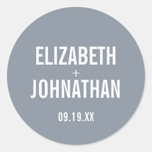 Simple Dusty Blue Typografy Wedding Runder Aufkleber