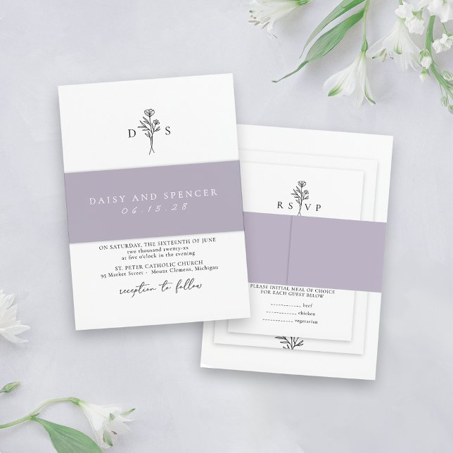 Simple Dusty Lilac Minimalistisch Name Classic Wed Einladungsbanderole (Von Creator hochgeladen)