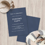 Simple Dusty Navy Blue Wedding Abend Party Einladung<br><div class="desc">Einfaches Dusty Navy Blue Wedding Abend Party laden ein. Leicht zu personalisieren den Text auf Ihre Details und ändern Sie die Farben der Typografie und Hintergrund auf jeder Seite,  wenn Sie möchten,  können auf eine oder Ihre Wahl über die weitere Option anpassen.</div>