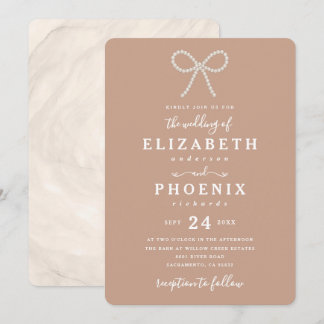Simple Dusty Peach Pearl Bow Trendy Wedding Einladung