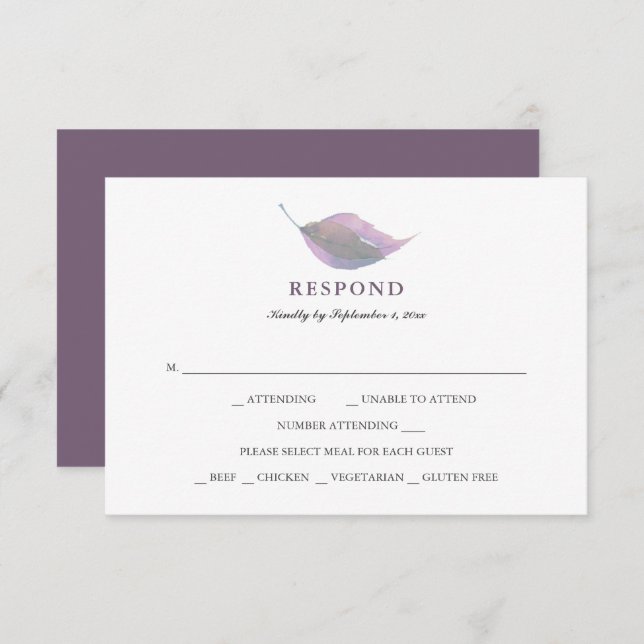 Simple Dusty Purple Repas Choix RSVP (Devant / Derrière)