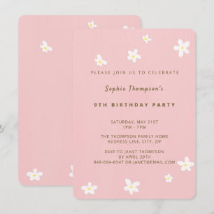 Simple Dusty Rose Niedlich Daisies Girl Birthday P Einladung