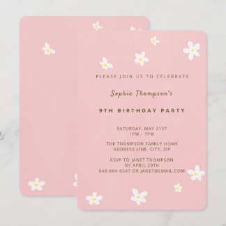 Simple Dusty Rose Niedlich Daisies Girl Birthday P Einladung