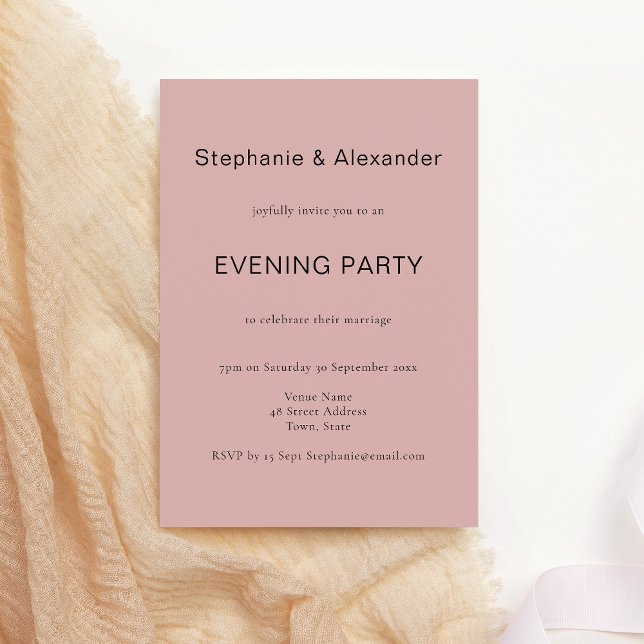 Simple Dusty Rose Pink Wedding Abend Party Einladung (Von Creator hochgeladen)