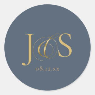 Simple Elegance Wedding Initials Blue ID1022 Runder Aufkleber