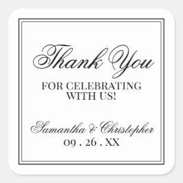Simple Elegance White Wedding Vielen Dank Quadratischer Aufkleber