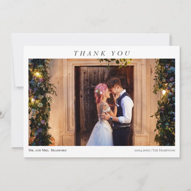 Simple Elegant 2 Photos Typography Message Wedding Dankeskarte (Vorderseite)