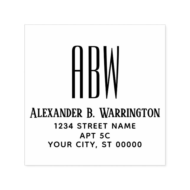Simple Elegant 3 Initial Monogram Name Address #8 Permastempel (Design)