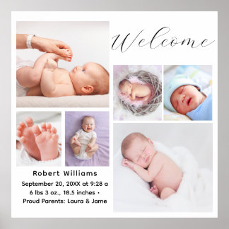 Simple Elegant Baby Girl Photo Birth Date Stats Poster