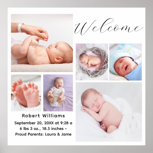 Simple Elegant Baby Girl Photo Birth Date Stats Poster (Vorne)