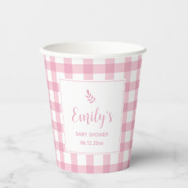 Simple Elegant Baby Pink Gingham Girl Baby Shower Pappbecher