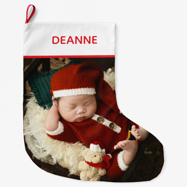 Simple Elegant Baby's First Christmas 1 Foto Großer Weihnachtsstrumpf (Vorderseite)