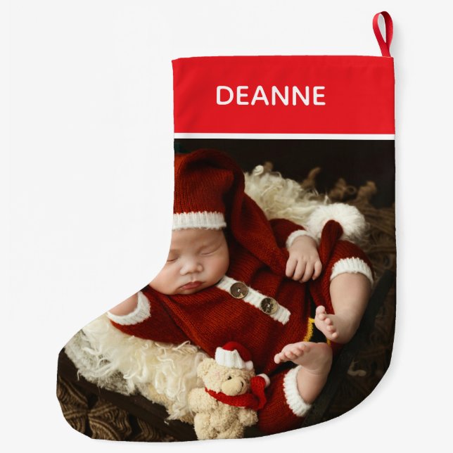 Simple Elegant Baby's First Christmas 1 Foto Großer Weihnachtsstrumpf (Rückseite)