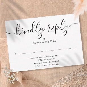 Simple Elegant Black And White Script Meal Choice RSVP Karte