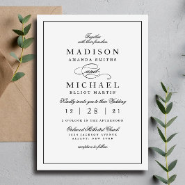 Simple Elegant Black and White Wedding Invitation Feiertagskarte