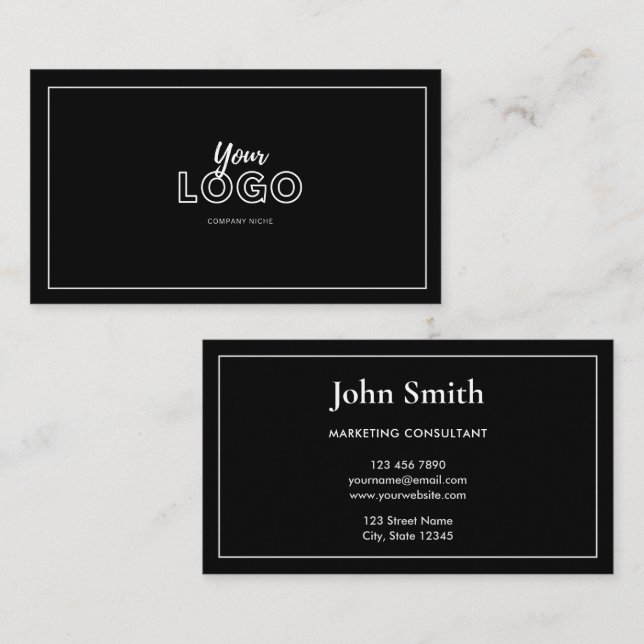 Simple Elegant Black and White with Logo Visitenkarte (Vorne/Hinten)