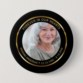 Simple Elegant Black & Gold Celebration of Life  Button
