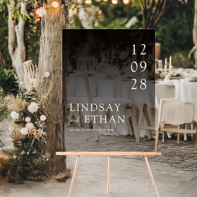 Simple Elegant Black Transparent Wedding (Simple Elegant White Transparent Wedding Acrylic Sign)