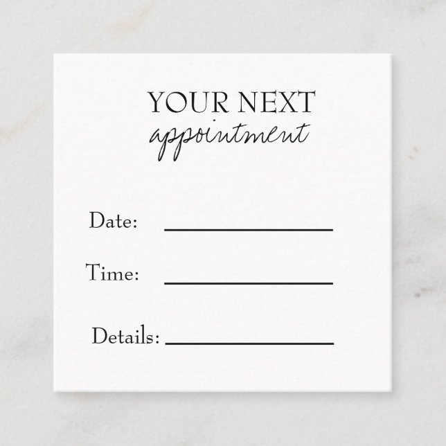 Simple Elegant Black & White Appointment Card Terminkarte (Vorderseite)
