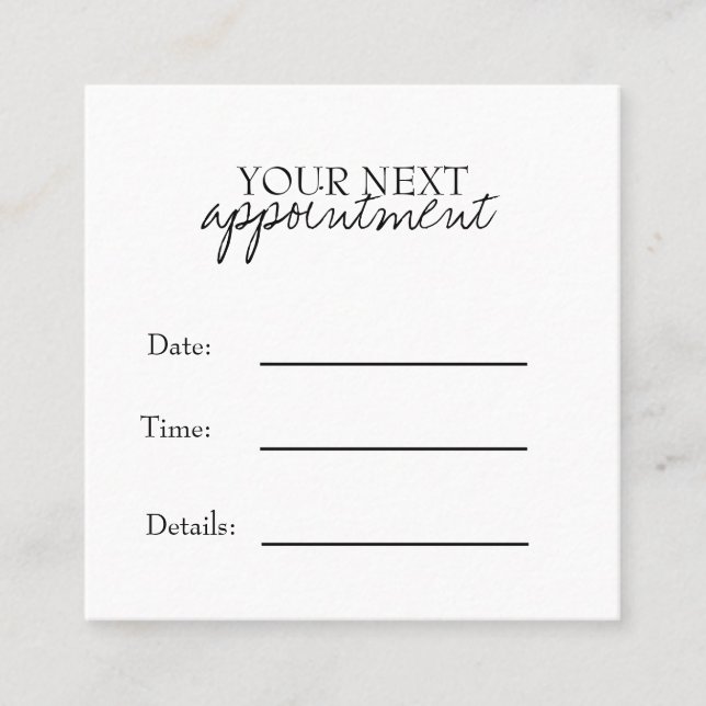 Simple Elegant Black & White Appointment Card Terminkarte (Vorderseite)
