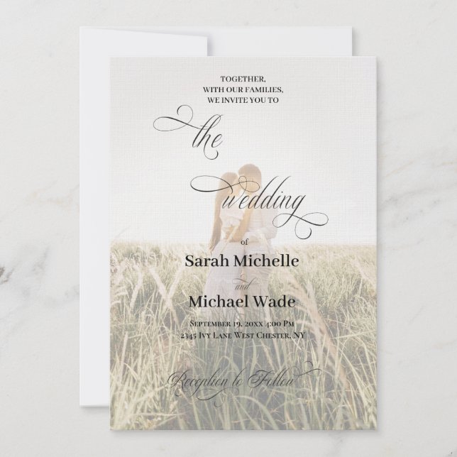 Simple Elegant Black & White Photo Wedding Einladung (Vorderseite)
