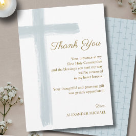 Simple Elegant Blue Cross First Holy Communion  Dankeskarte