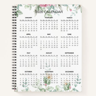 Simple Elegant Botanical 2026 Calendar |  Notebook Notizbuch