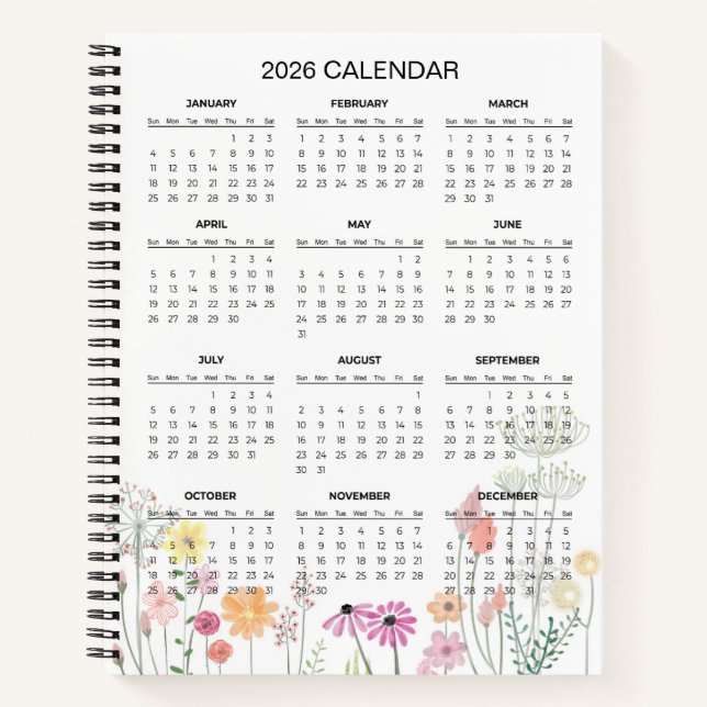 Simple Elegant Botanical 2026 Calendar |  Notebook Notizbuch (Vorderseite)
