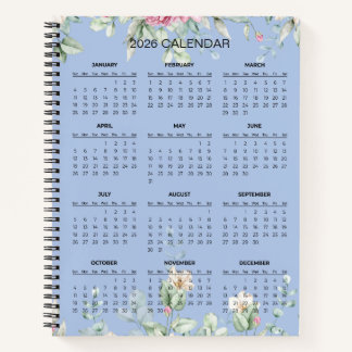 Simple Elegant Botanical 2026 Calendar |  Notebook Notizbuch