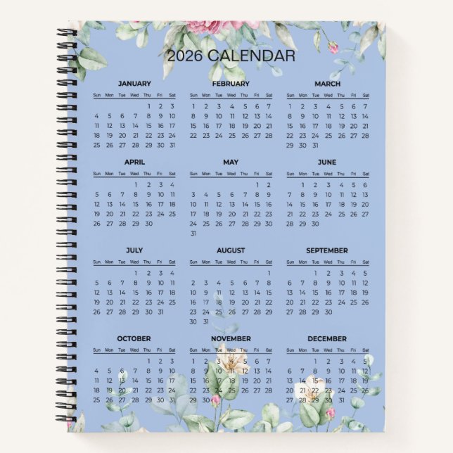 Simple Elegant Botanical 2026 Calendar |  Notebook Notizbuch (Vorderseite)