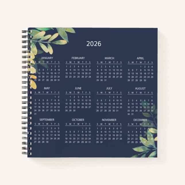 Simple Elegant Botanical 2026 Calendar |  Notizbuch (Vorderseite)