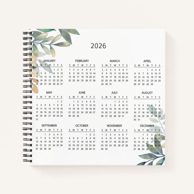 Simple Elegant Botanical 2026 Calendar |  Notizbuch (Vorderseite)