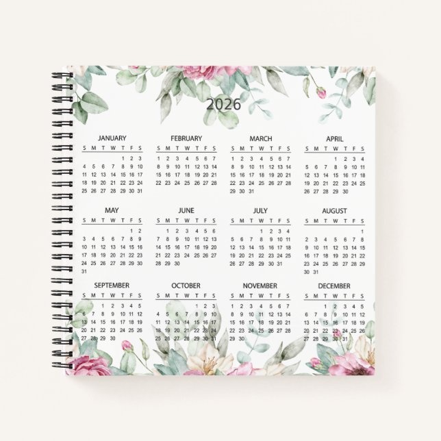 Simple Elegant Botanical 2026 Calendar |  Notizbuch (Vorderseite)