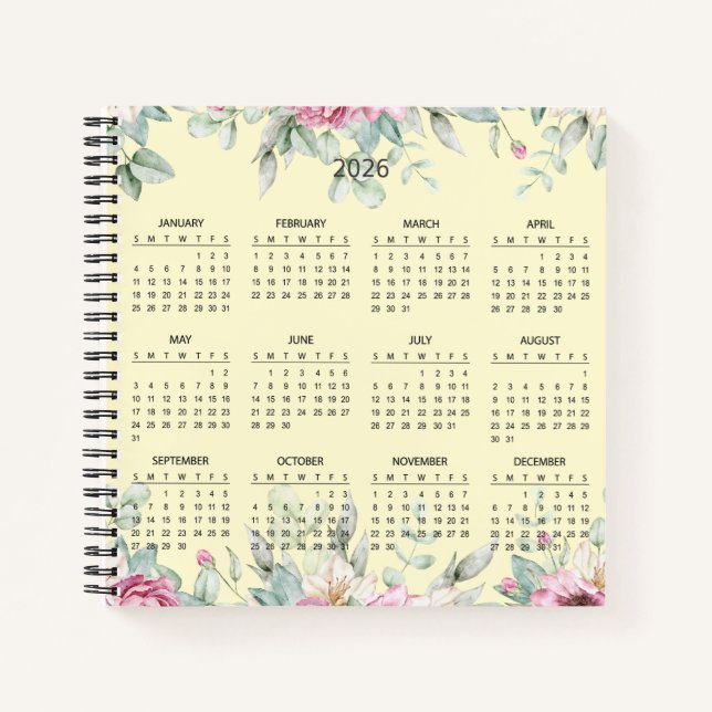 Simple Elegant Botanical 2026 Calendar |  Notizbuch (Vorderseite)