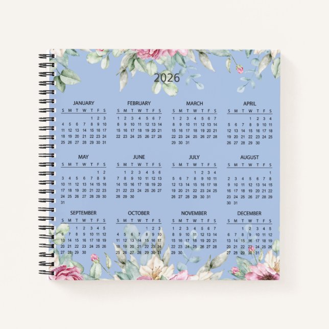 Simple Elegant Botanical 2026 Calendar |  Notizbuch (Vorderseite)