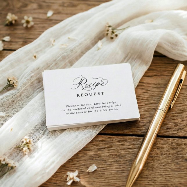 Simple Elegant Bridal Shower Recipe Request Begleitkarte (Bridal shower recipe request insert card with elegant script and simple classic layout)