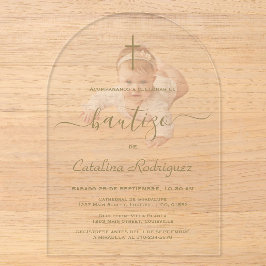 Simple Elegant Calligraphy Baby Photo Baptism  Acryleinladungen