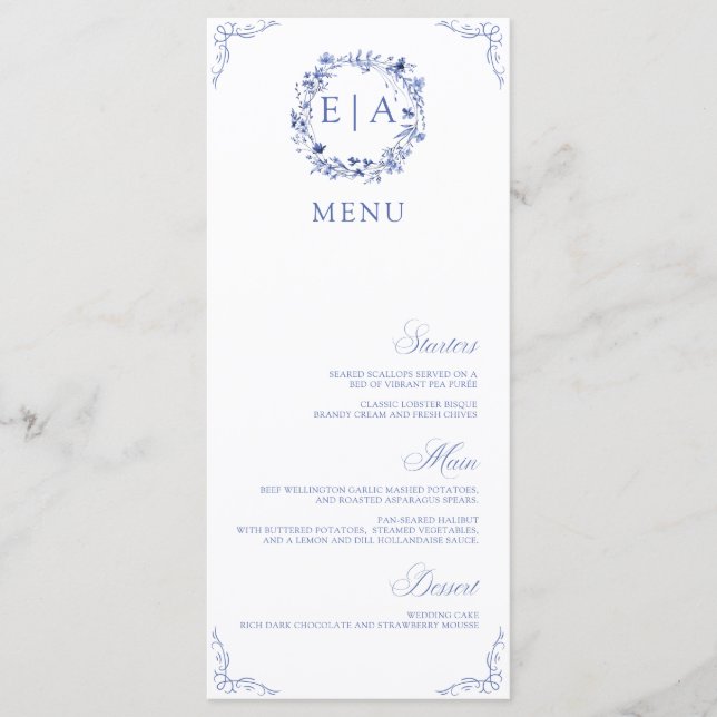 Simple Elegant Calligraphy Floral Wreath Menükarte (Vorderseite)